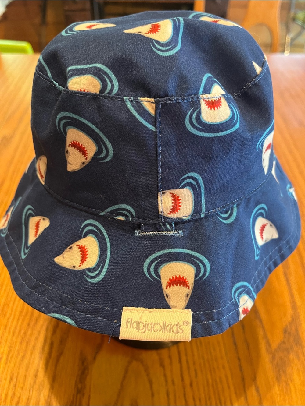 Reversible Navy Shark Print Bucket Hat for Kids